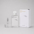 Maison Francis Kurkdjian Gentle Fluidity Silver Sample Spray, 3ml vial, 70ml bottle, and elegant packaging displayed together