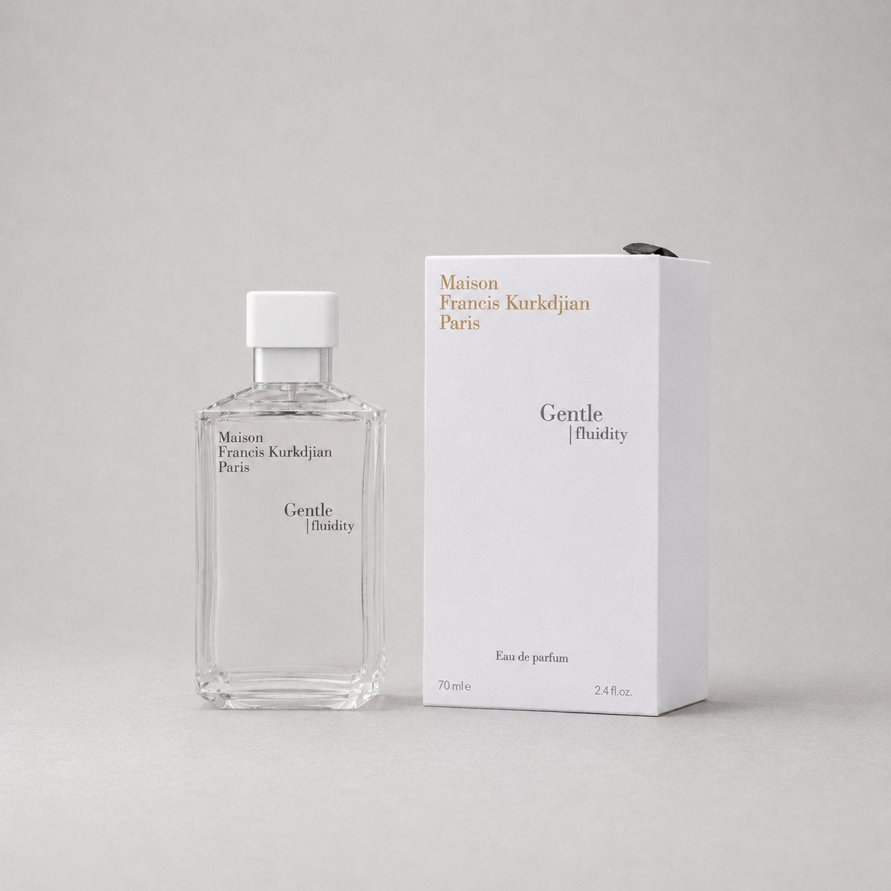 Maison Francis Kurkdjian Gentle Fluidity Silver Sample Spray, clear bottle with white box, 70ml Eau de parfum.